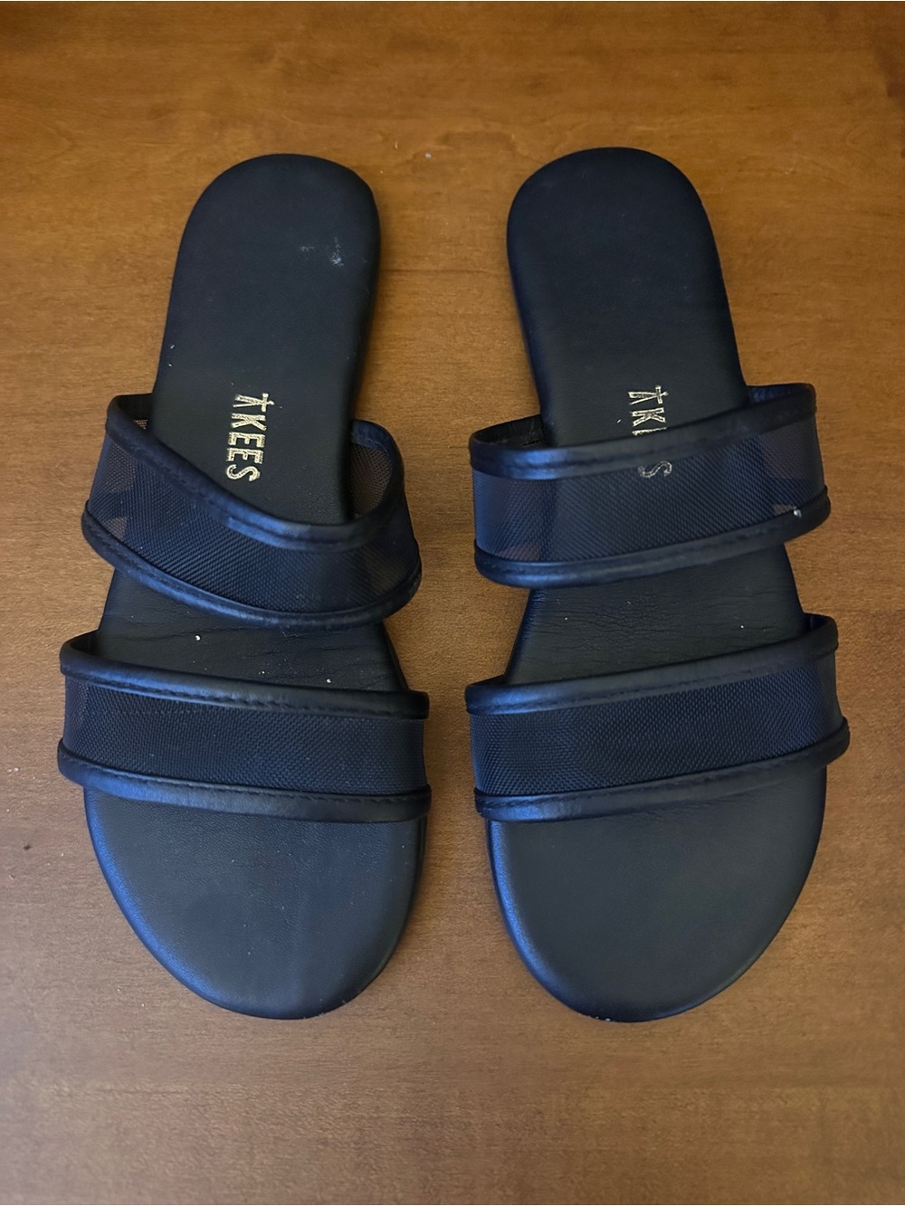 TKEES Black Double Strap Mesh Slide Sandals